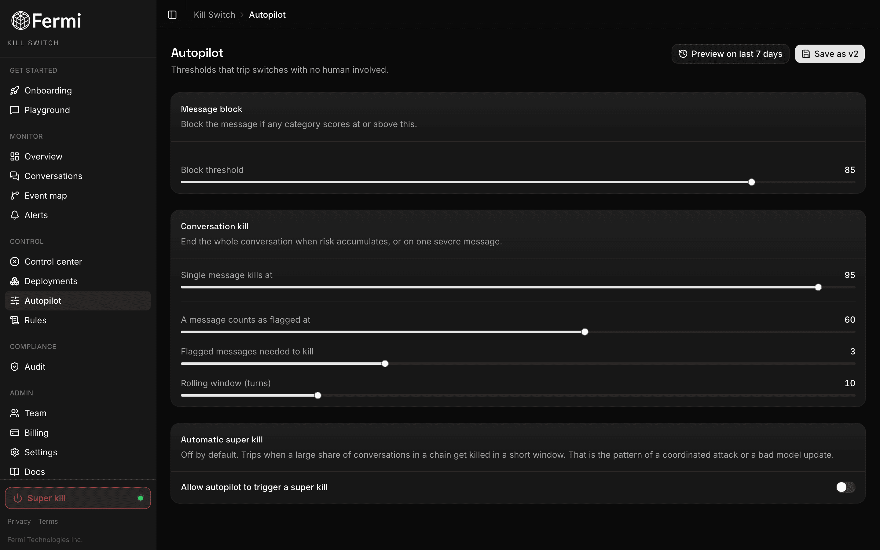 Autopilot thresholds
